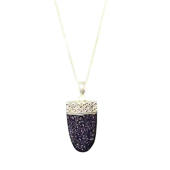 925 Sterling Silver Purple Goldstone Pendant Necklace 20” Box Chain Boho Artisan - Picture 6 of 10